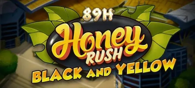 Uma representação vibrante de Honey Rush Black and Yellow, com elementos de cidade noturna e favos de mel brilhantes.